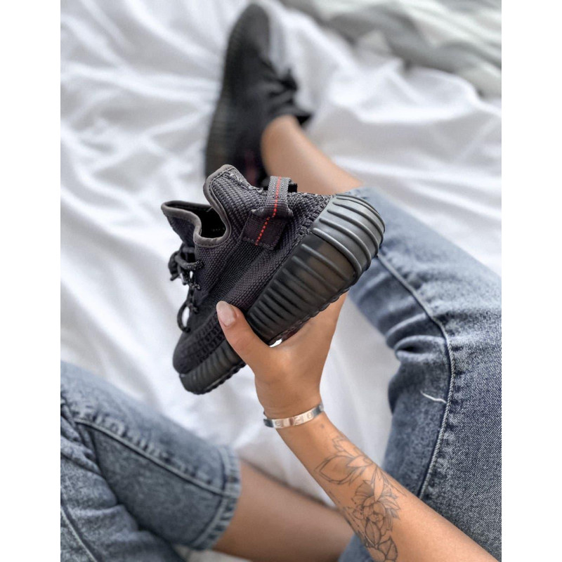 Кросівки Adidas Yeezy Boost 350 V2 Black (хРефлективные шнурки)