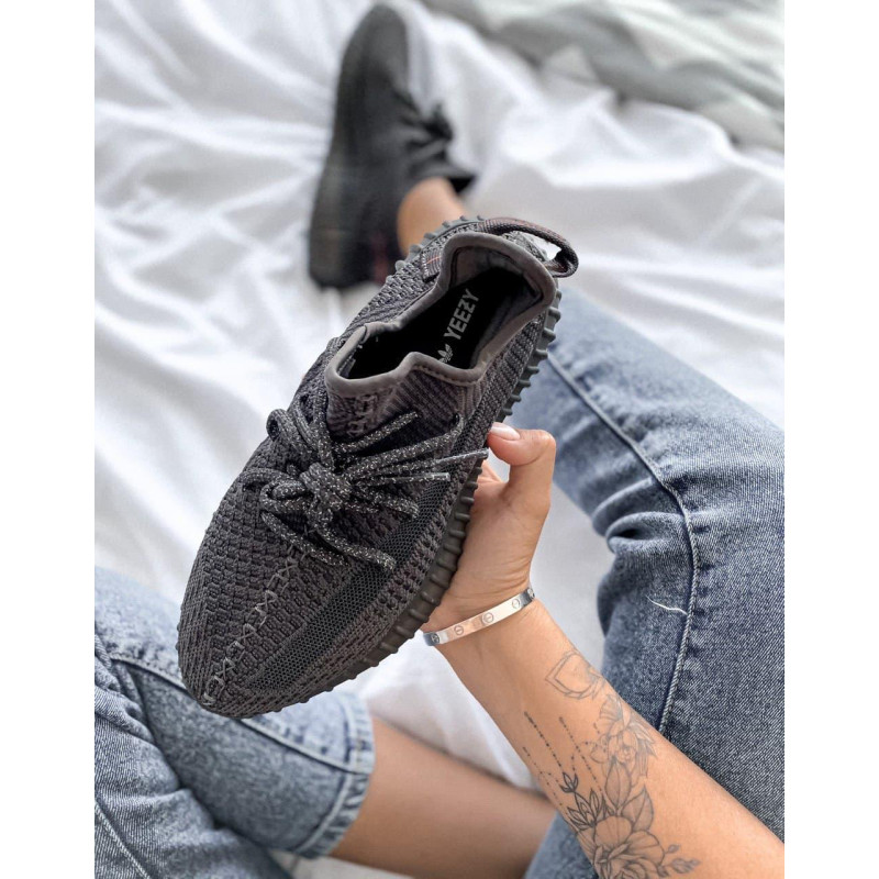 Кросівки Adidas Yeezy Boost 350 V2 Black (хРефлективные шнурки)
